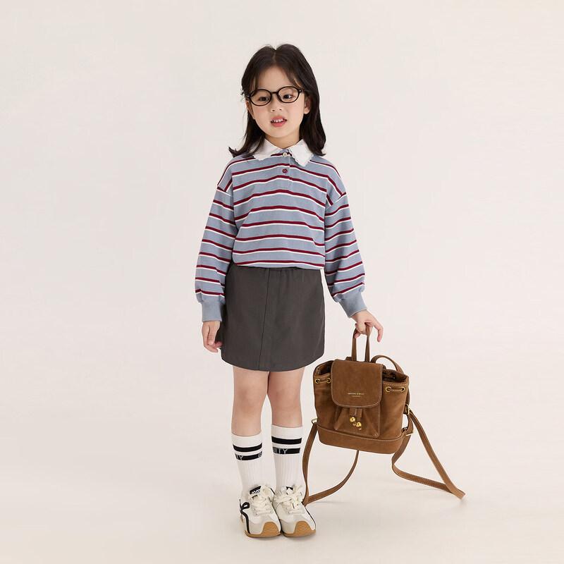 LUSON Girls' 2026 Spring Striped Sweatshirt & Skirt Set