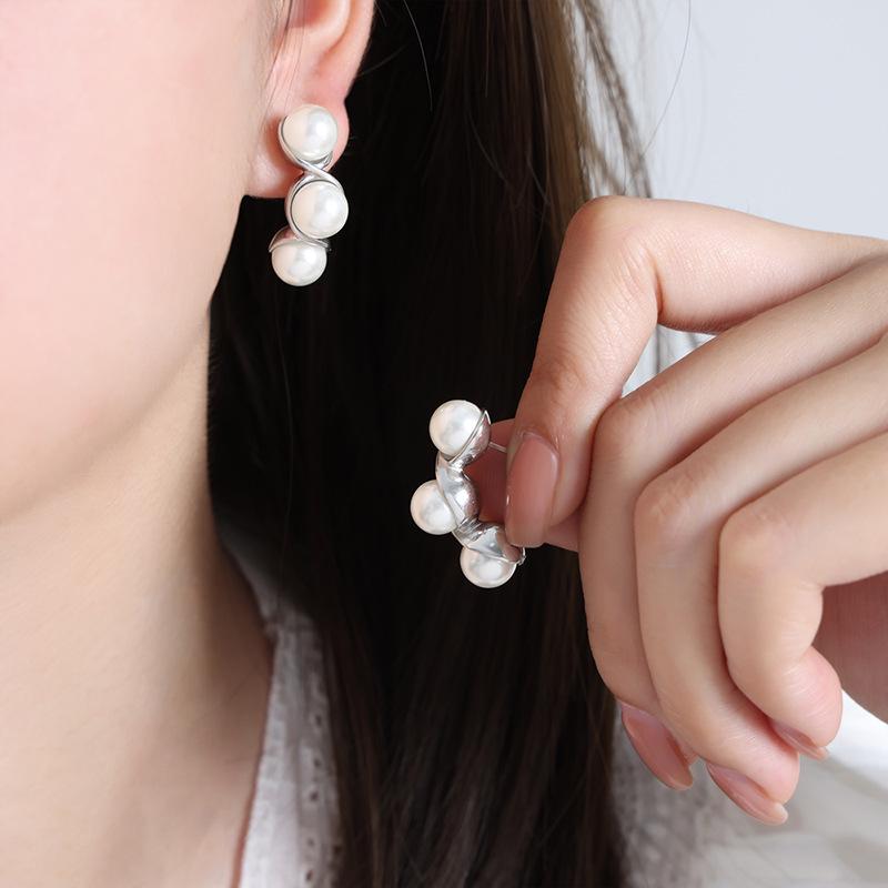 Elegant Stainless Steel Glass Bead Earrings for Women - Versatile, Light Luxury Titanium Steel Niche Design