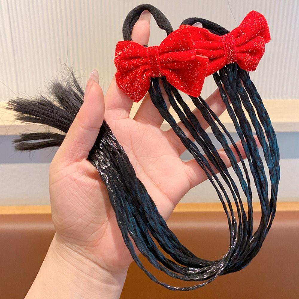 1/2pcs Cute Headwear Girls New Year Headdress Rubber Bands Children's Bow Wig Birthday Gifts