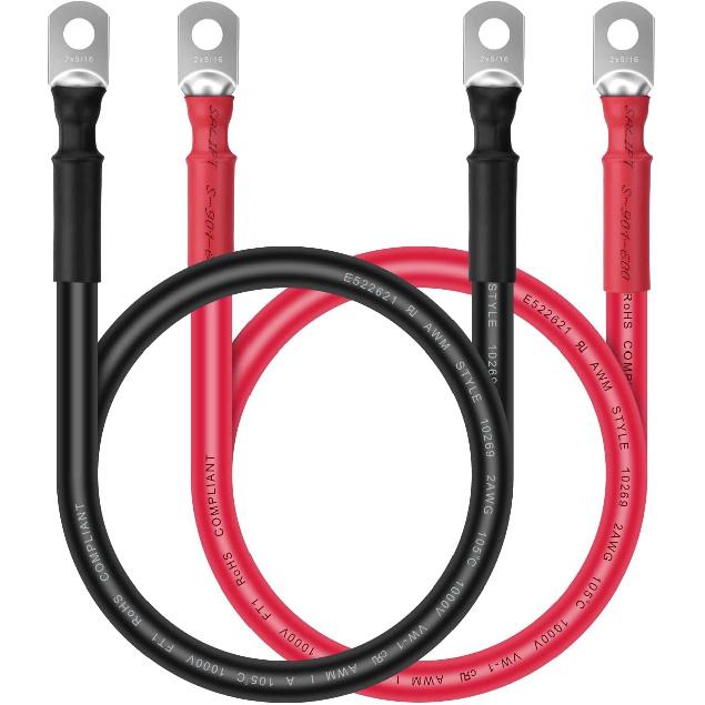 IGreely Battery Cable 2 AWG 2 Gauge Wire Made With OFC Copper Wire Battery Power Inverter Cables With 5/16" Lugs Terminals For Welding Solar Panel
