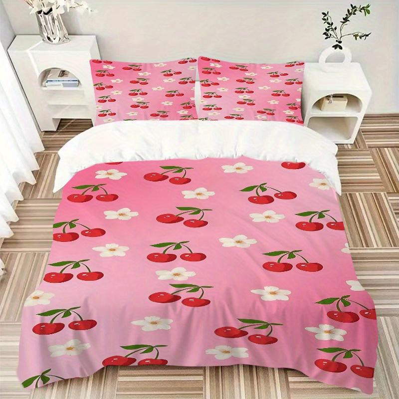 3pcs Cherries Pattern Soft and Comfortable Breathability, Bedding Set, Machine Washable, Suitable for All Seasons107