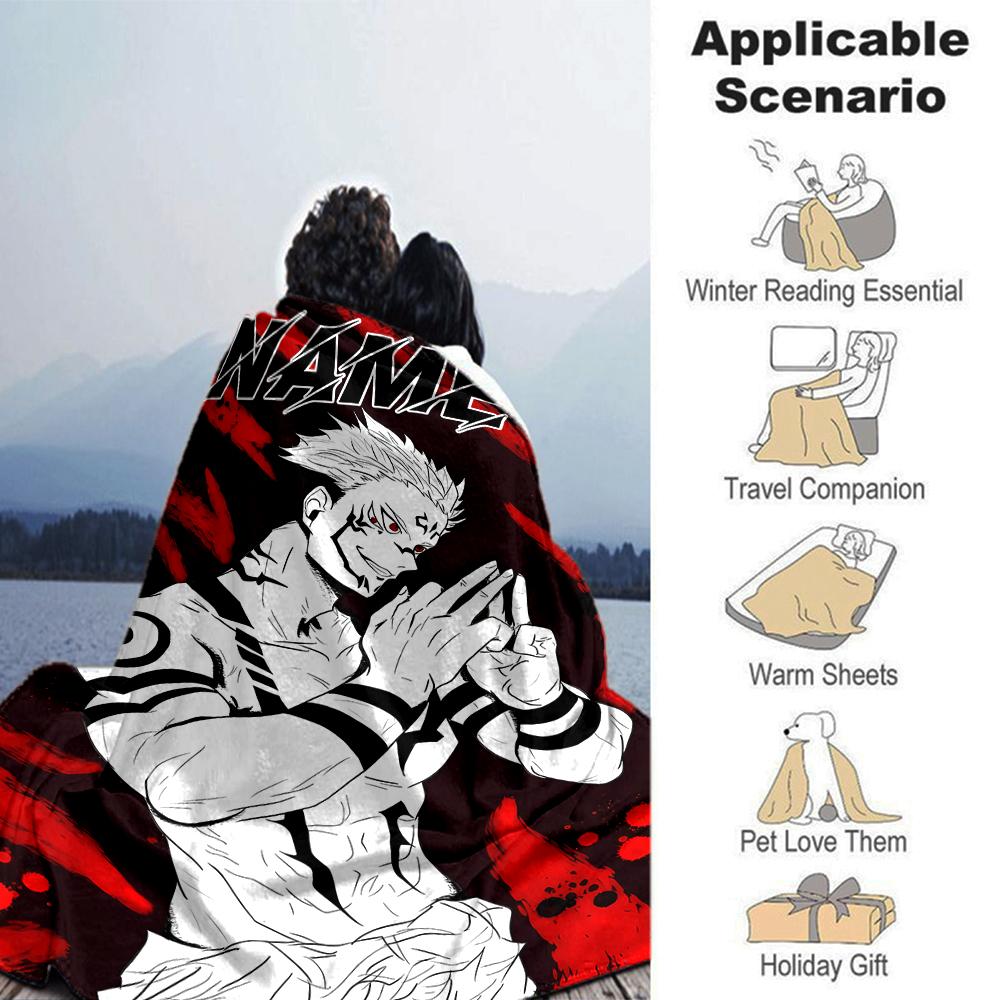 Customiz Name Personality Jujutsu Kaisen Sukuna and Tiger Staff Blanket Soft &Warm Sofa Office Bed Travel Lunch Break Blanket, Gift Suitable All Seaso