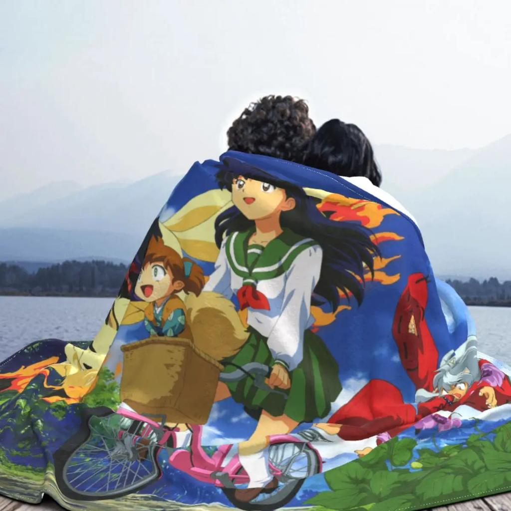 Anime Kagome Shippou Blanket Coral Fleece Plush Summer Air Conditioning Japanese Inuyasha Throw Blanket for Bed Plush Thin Quilt
