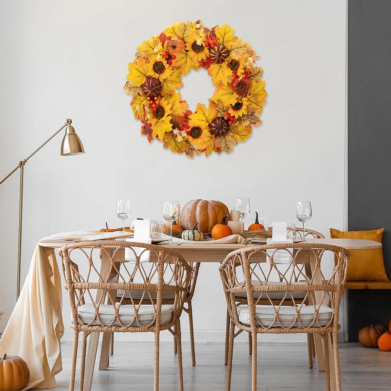 Wreath Exquisite Thanksgiving Bright Faux Maple Leaves And Pumpkins For Cozy Styling Home
