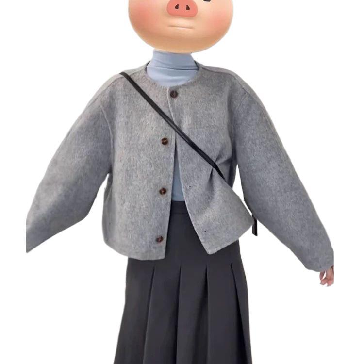 Women's Petite Gray Wool Coat - Hepburn Style for 2025 Autumn/Winter