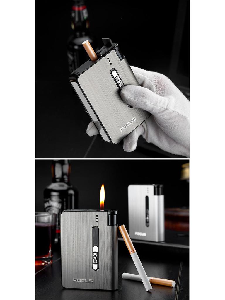 Focus YH026A10 Automatic Pop-up Cigarette Case & Lighter - Portable, Moisture-Proof, Pressure-Resistant
