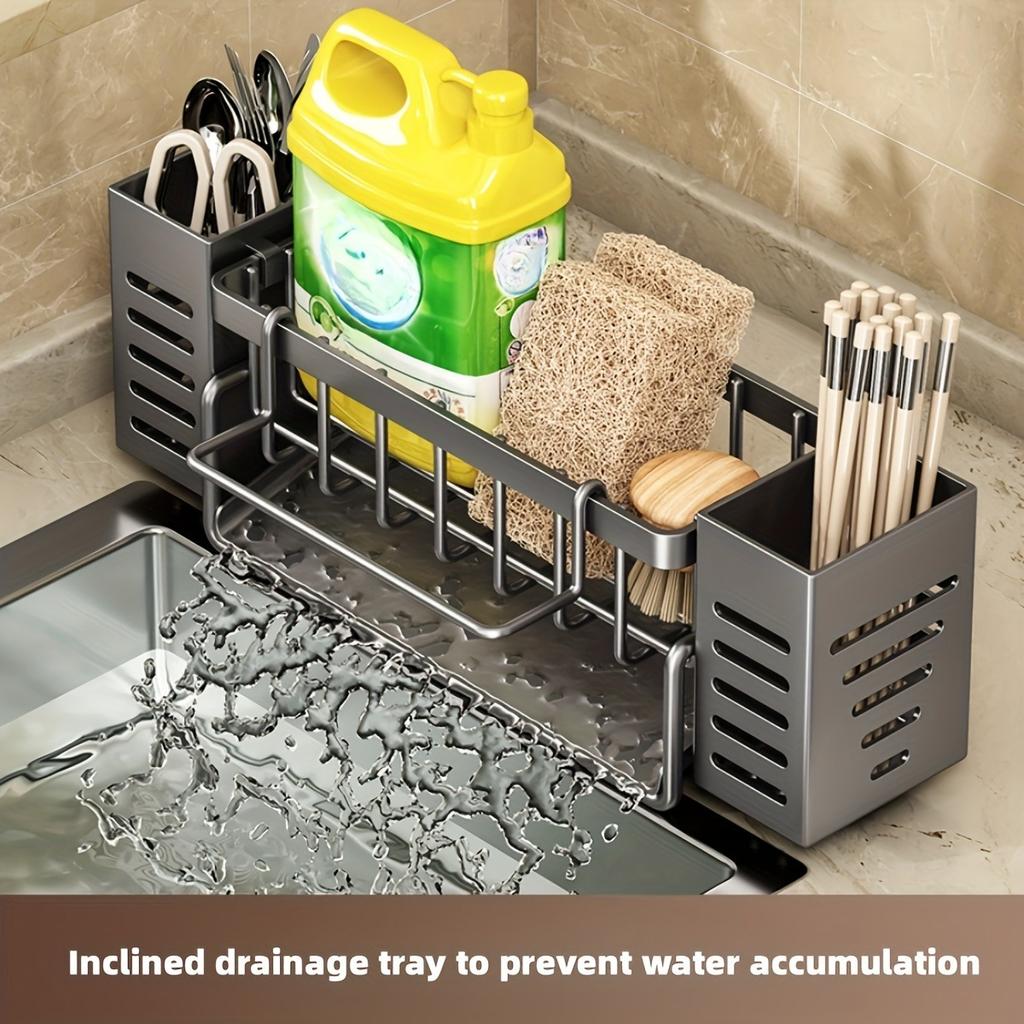 Self-draining Sink Shelf Dish Drainer Kitchen Sink Caddy Drain Rack Soap Dishwashing Sponge Holder for Kitchen Sink Organizer