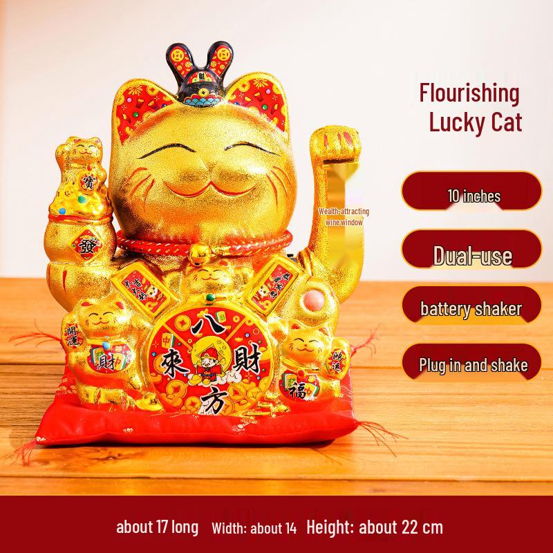 Ceramic Lucky Cat Figurine with Waving Hand – Customizable Gold Shop Gift for 2026 Opening Ceremony