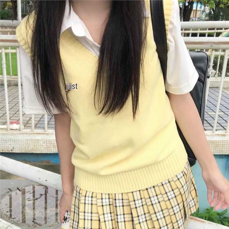 Japanese School-Style Embroidered V-Neck Knitted Vest for Women