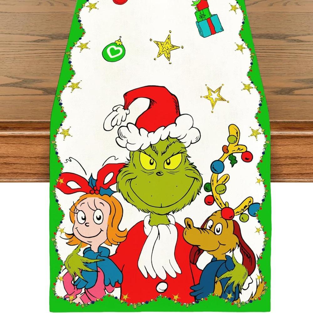 Vánoční běhoun na stůl Len Olejivzdorná jídelní podložka s potiskem filmové postavy Sváteční dekorace