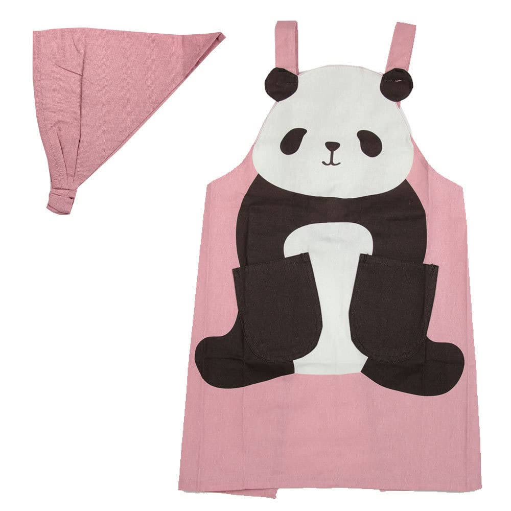 

Kids Apron M Hello Panda Pink Cotton Matching Bandana Included 110-120 100%