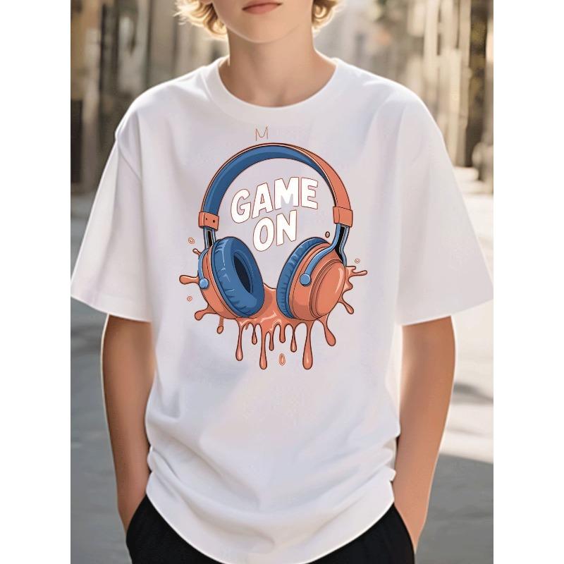 Boys Game on Headphones Drip Print Crewneck Short Sleeve Tee