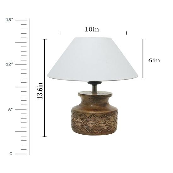 34.54 Cm Wood Table Lamp, Modern Base Fabric Lampshade for Home Office Cafe Restaurant, Carved Pot Bedroom, Dining Room, Inside Bed, Kitchen