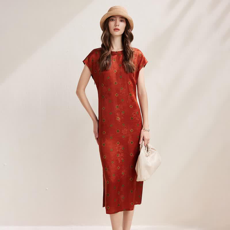 New Chinese Style Mulberry Silk Short-Sleeve Dress