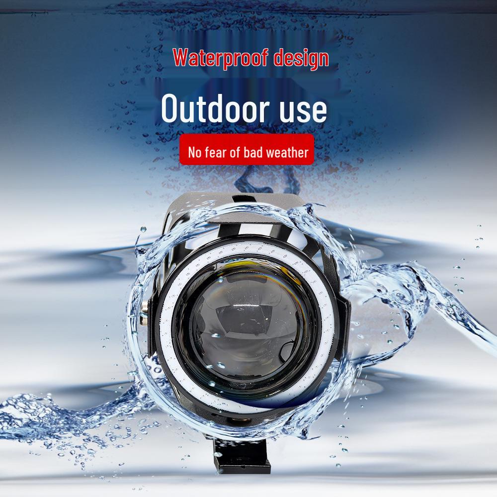 Universal U7 LED Motorcycle Spotlight with Super Bright Laser and Angel Eye Flashing Headlight