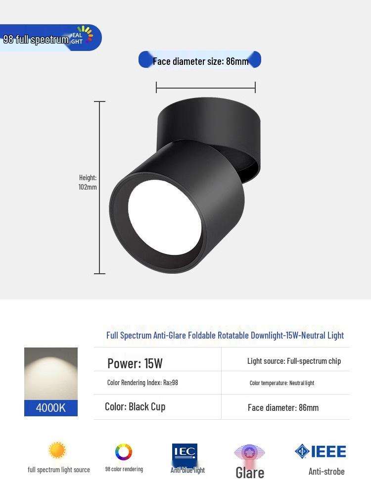 Adjustable Angle Surface-Mounted Downlight for Bedroom and Corridor