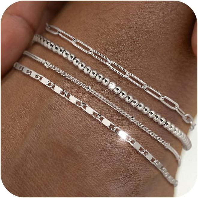 Waterproof Ankle Bracelets for Women, 14K Real Gold Filled Anklets for Women 6PCS Anklet Set Dainty Summer Beach Jewelry