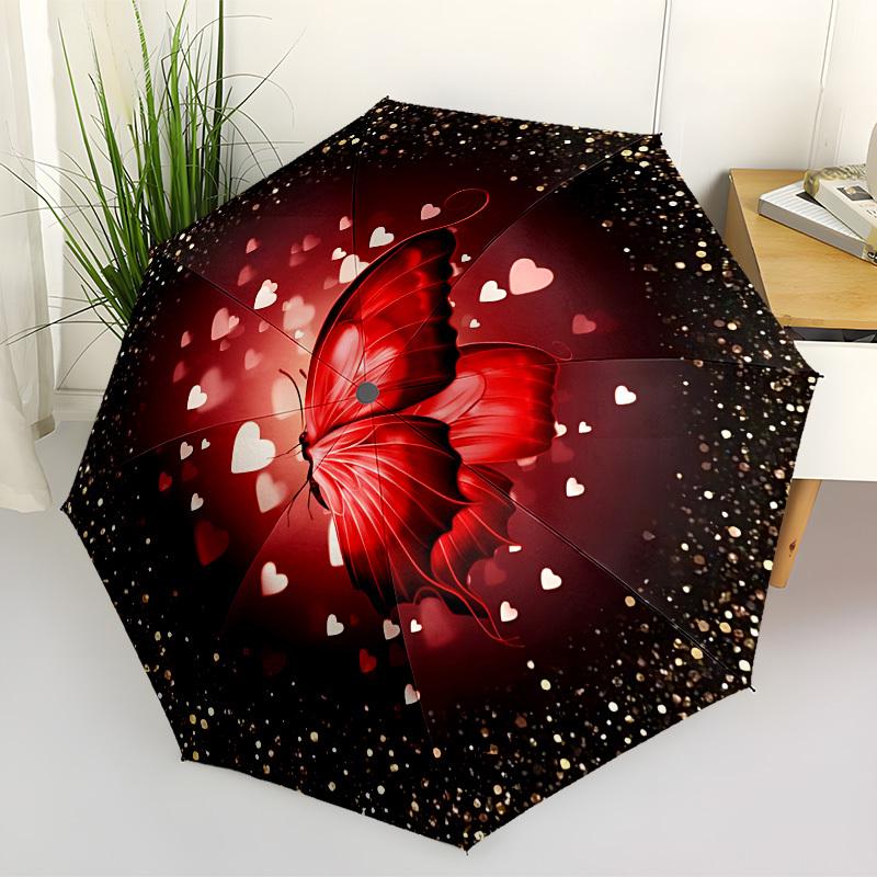 1 Stück Schmetterling Herz Modischer Automatisches Öffnen/Schließen Faltbarer Regenschirm mit 8 Eisenstäben, Kunststoffgriff yy251015046