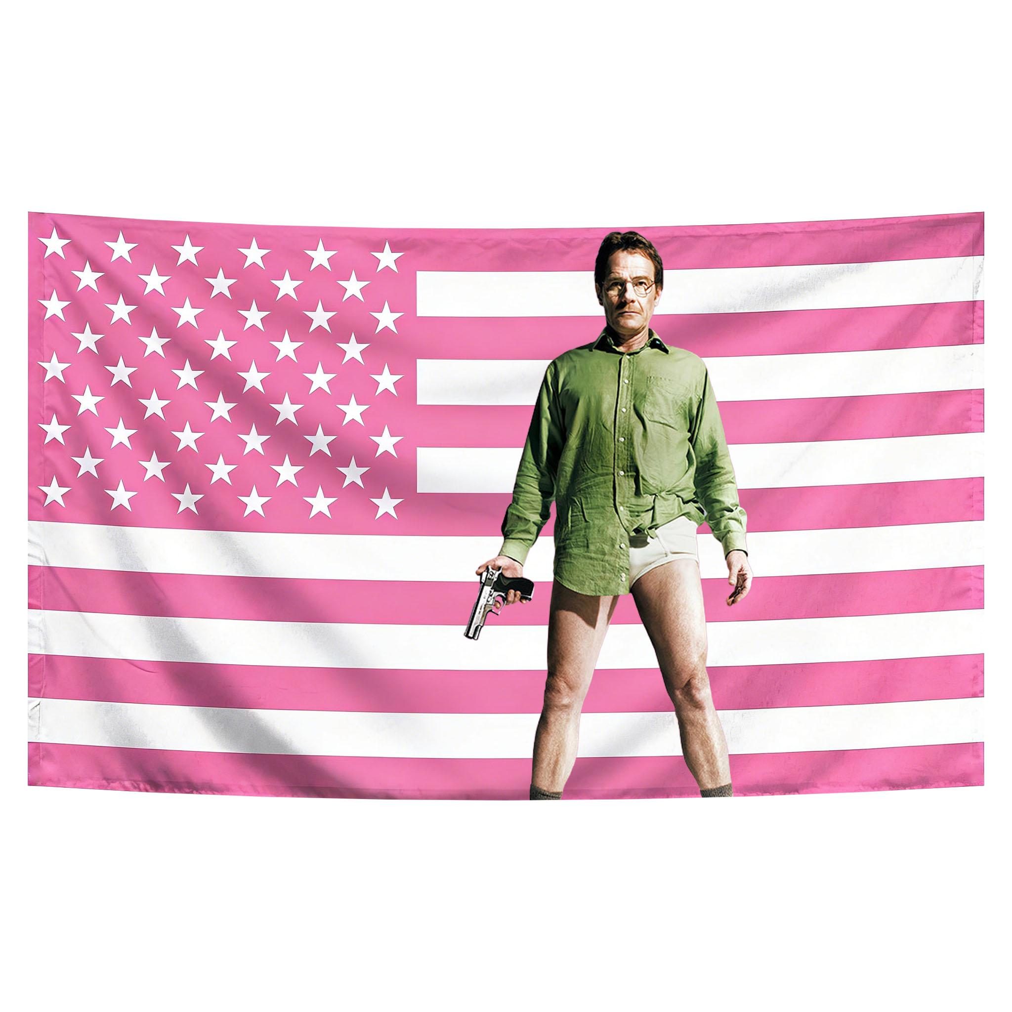 Funny Walter White Pink Flag Printed Tapestry Hippie Room Wall Hanging Room Wall Aesthetic Background Cloth 74x94cm(29x37in)