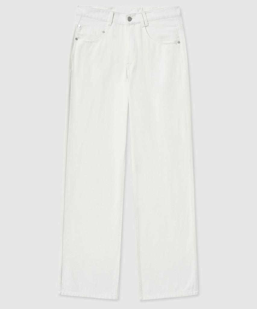 DECET [Summer Linen-Like] Linen Like Mid Rise Wide Jeans Dcpt039Ivory