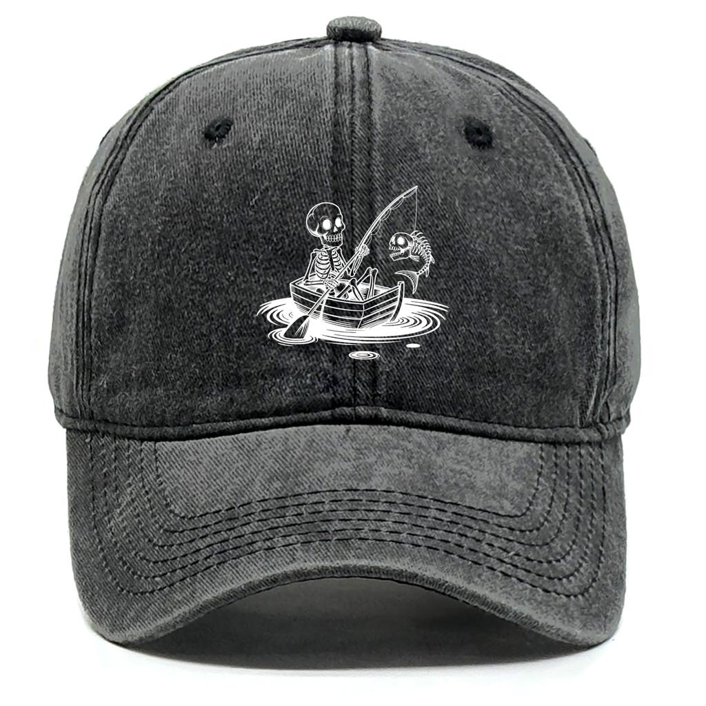 Fishing Skulls Washed Cotton Snapback Caps Man Caps Raw Brim Stylish Adjustable Baseball Hat Perfect For Women Men