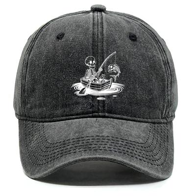 Fishing Skulls Washed Cotton Snapback Caps Man Caps Raw Brim Stylish Adjustable Baseball Hat Perfect For Women Men