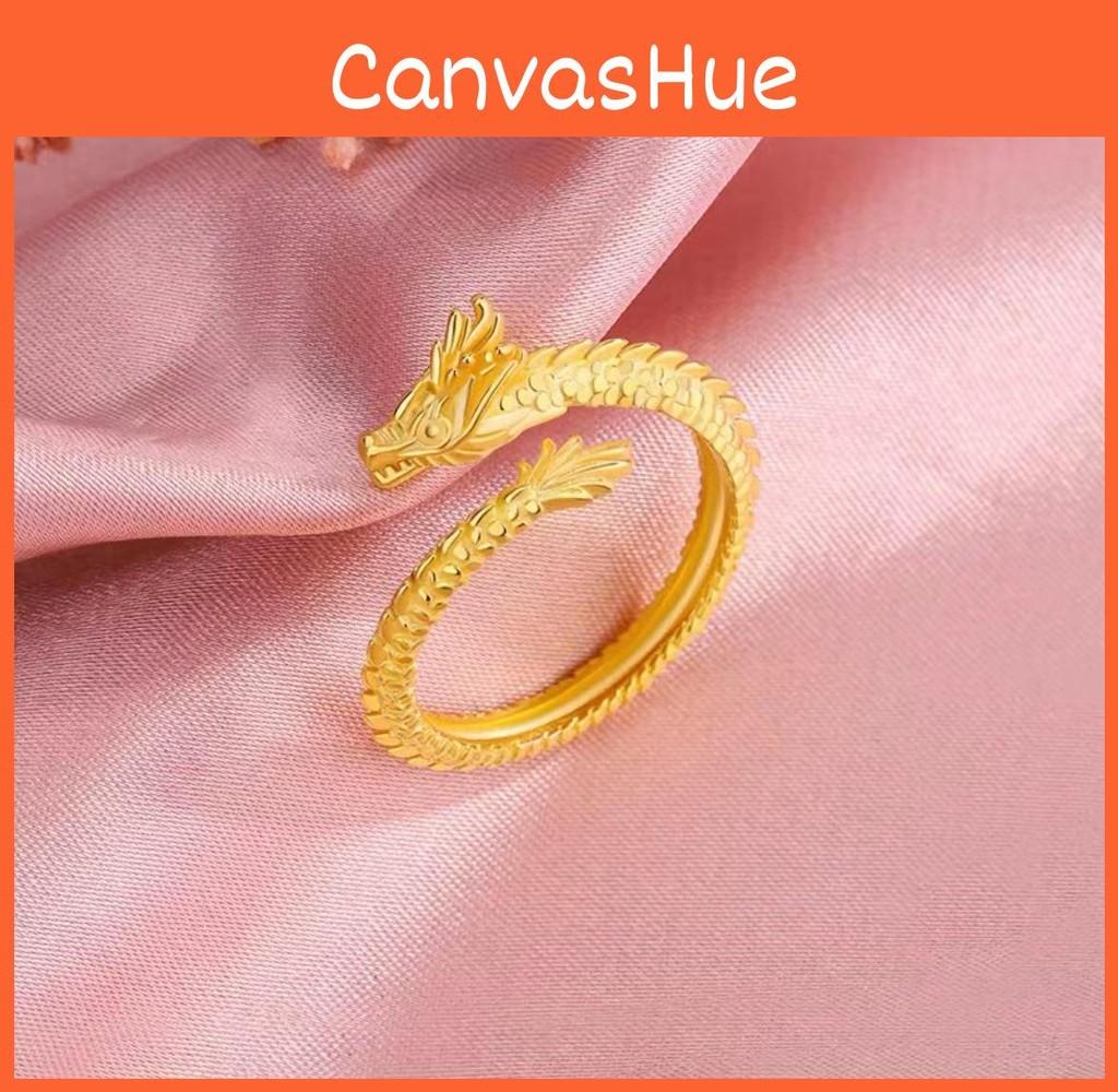 Plated Gold Elegant Dragon And Phoenix Open Ring For Couples In Stylish Design
