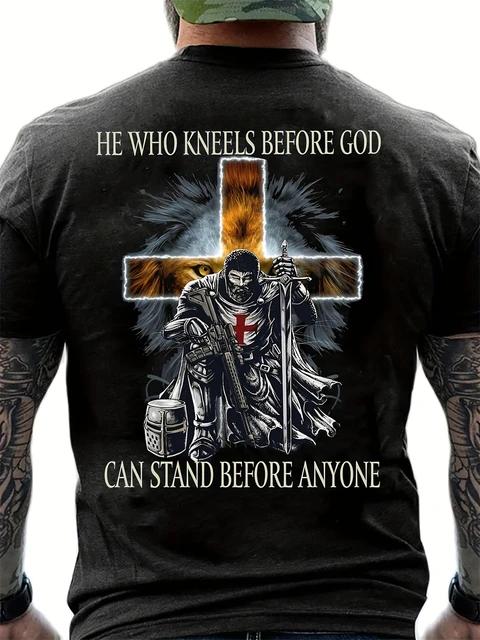 Fashion Vintage Christian T-Shirts for Mens Knight Templar T Shirt for Mens 3D Printed O-Neck T-Shirt Casual Pattern On the Back