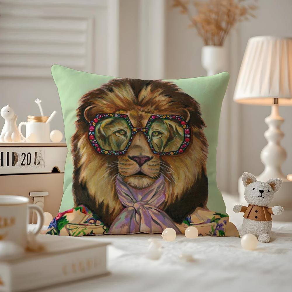 Rich Pink Lion Animal Jewelry Cheetah With Cushion Cover Anti-dustmite Pillowcase Invisible Zipper Silky Short Plush Sofa Cushio