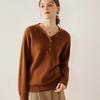 Women's Solid Color Cashmere Button Sweater - Warm, Versatile, Loose Knit