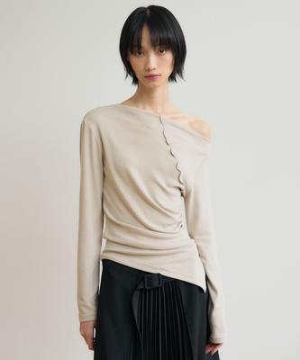 SIS A Off-Shoulder Asymmetrical Long Sleeve [Beige]