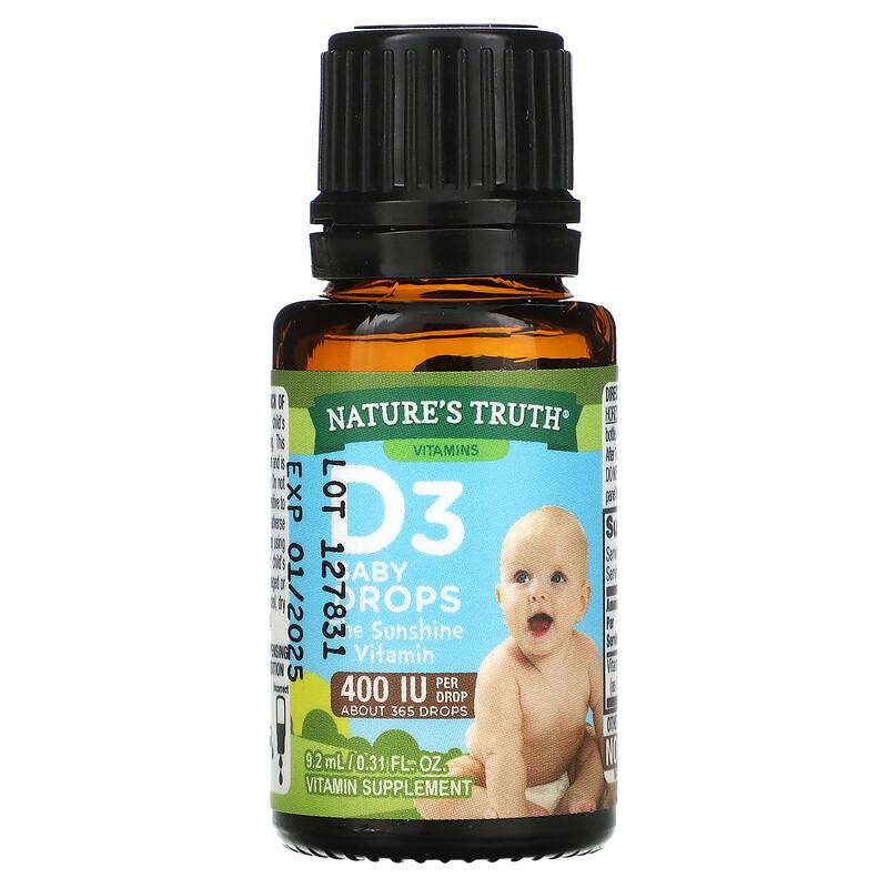 Vitamins, D3 Baby Drops, Newborn+, 10 mcg (400 IU), 0.31 fl oz (9.2 ml)