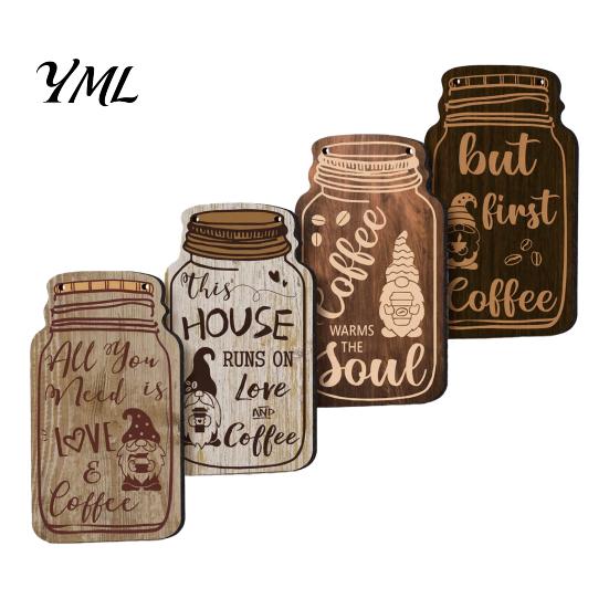 Coffee Station Hanging Decoration 4Pcs Bar Wooden Wall Sign, Farmhouse Rustic Mason Jar Kitchen Sign Decoration, Art Plaque for Cafe Dining