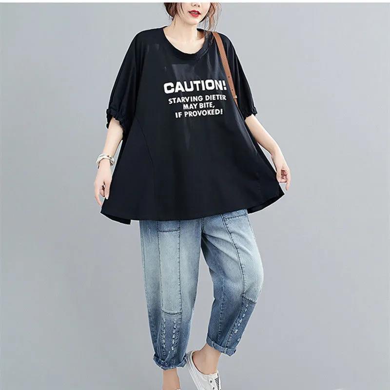 Spring and Summer Tops Age -reducing Thin Western Women's T-shirt Women's Belly Plus Size Loose Tops Clothing