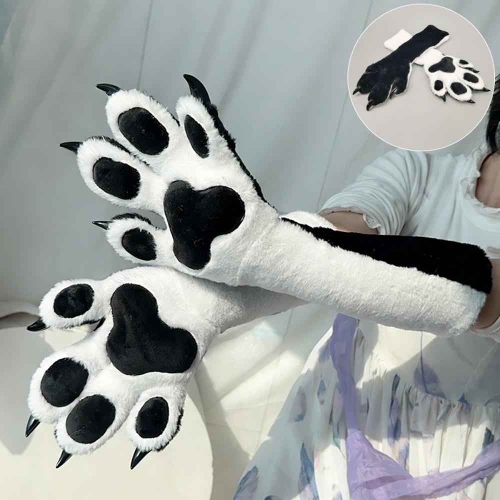 New Faux Fur Animal Fursuit Paw Gloves with Nails Plush Pads Animal Claw Mittens Thicken Cartoon Cosplay Paw Glove Props