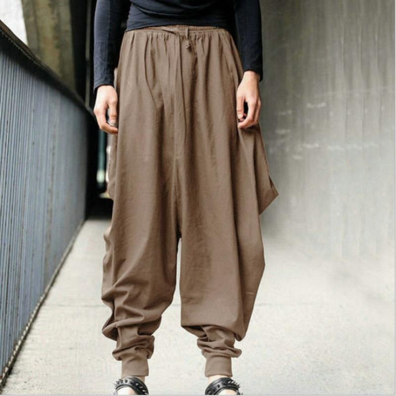 Pánské bavlněné plátěné harémové kalhoty Baggy kalhoty Japonský styl Rozkrok Široké kalhoty Ležérní Volné kalhoty