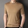 T-shirt Estiva da Uomo a Maniche Corte in Filato Pettinato Mercerizzato Versatile Moda Abbigliamento Maschile Collo Alto Mezzo Casual Base Top a Maglia