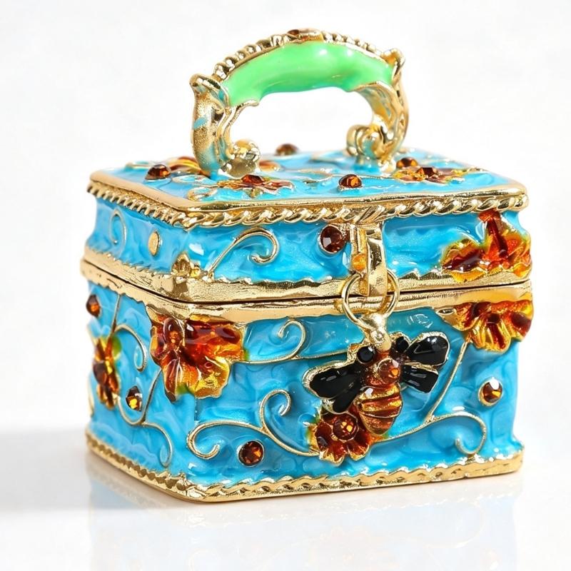 Mini-Schmuckaufbewahrungsbox mit Emaille-Finish, Metall-Accessoire-Halter für Kommodenoberfläche, Schreibtischakzent oder Regal-Auslage