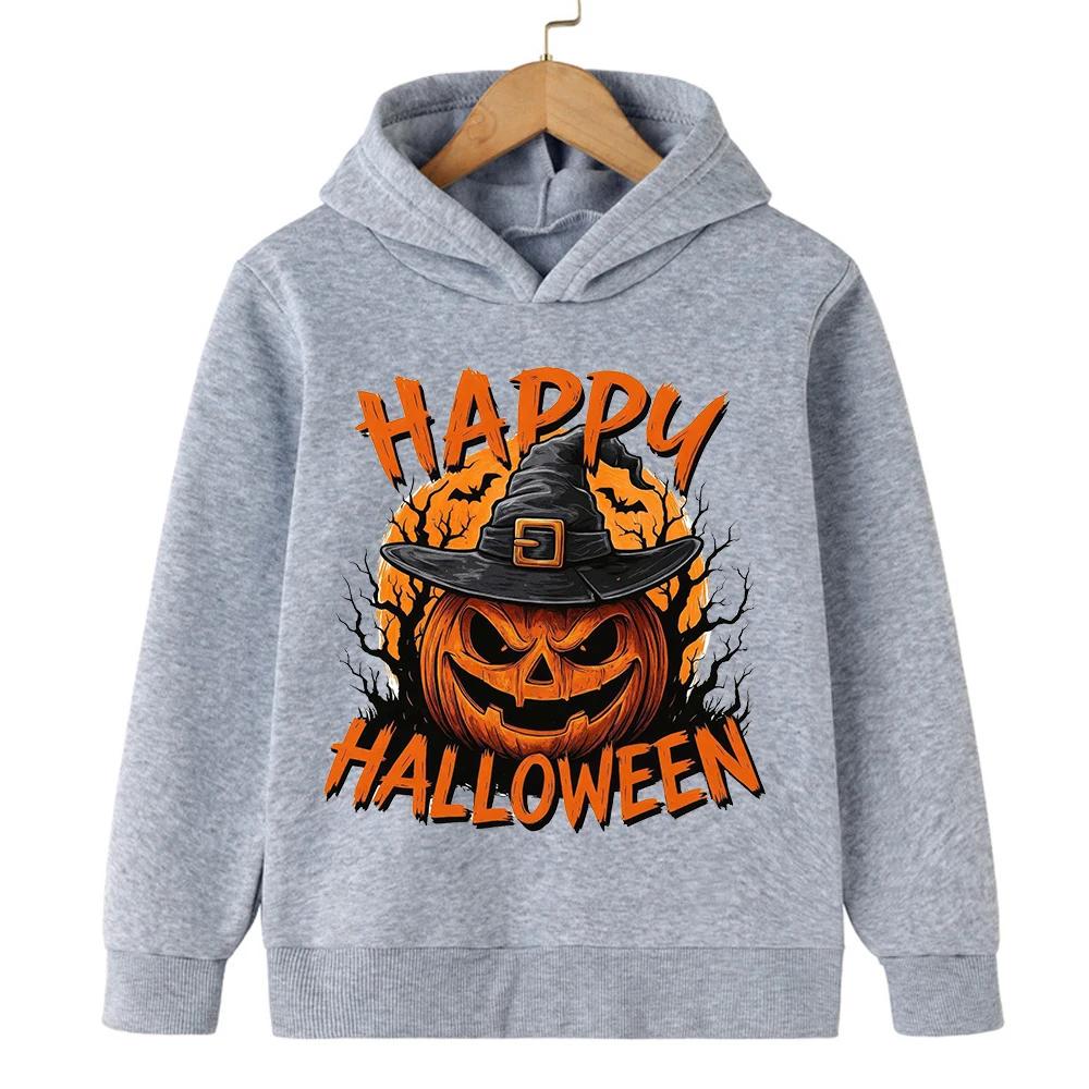 2025 Halloween Pumpkin Print Children's Hooded Sweatshirt Boy Girl Autumn Winter Daily Outdoor Casual Street Party Sportswear