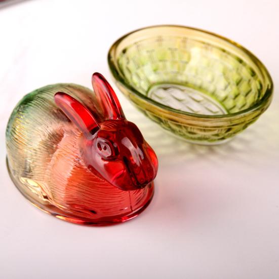 Glas Kanin på Bo Godisskål med Lock Färgövergång Faux Kristall Godisskål för Snacks Efterrätter Kakor Påsk Bordsdekoration för Hem Kontor