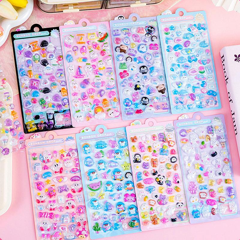 2 Sheets Kawaii Decor Sticker Cute Cartoon Luminous 3D Stickers Diy Phone Luggage Motorcycle Laptop Suitcase Decals