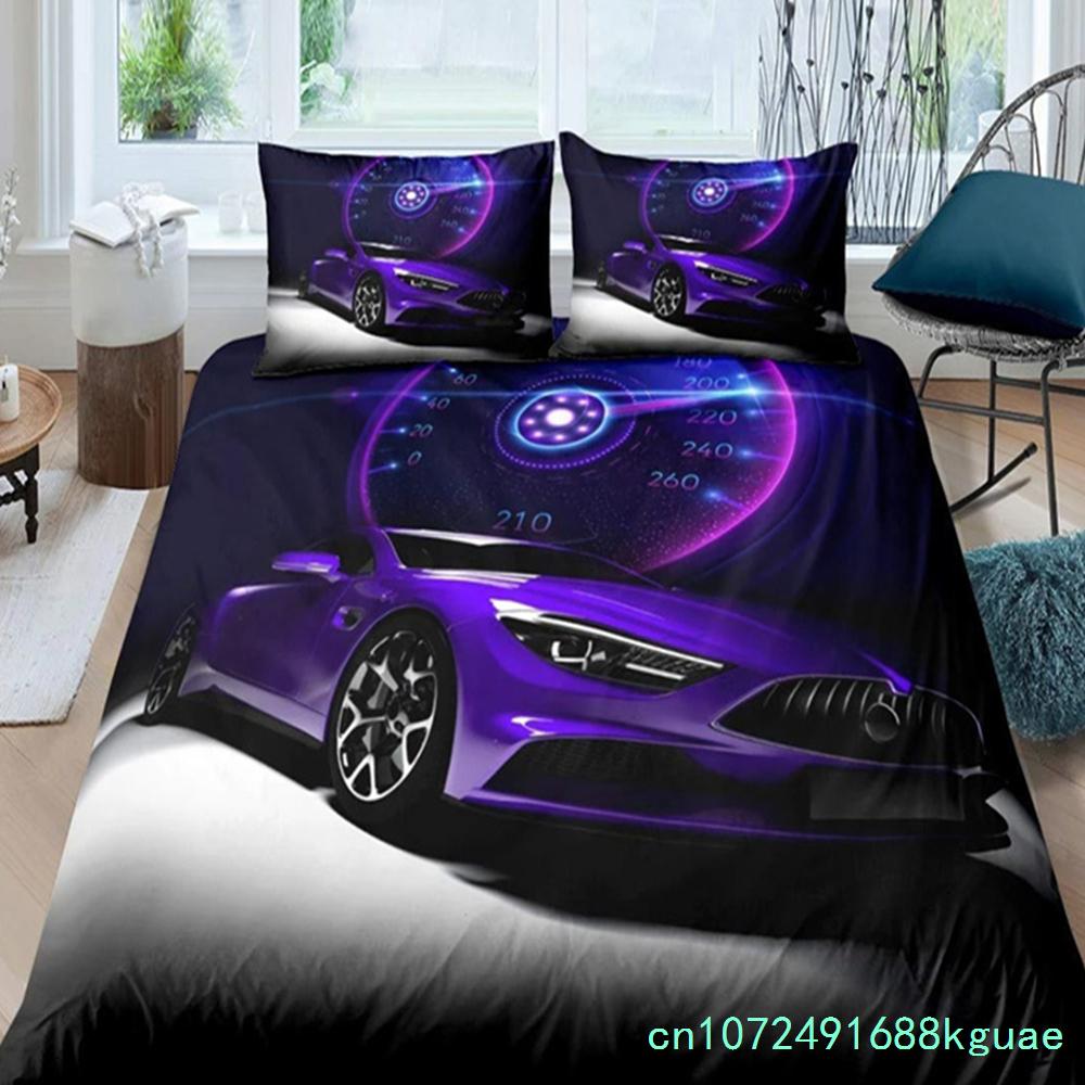 Race Car King Queen Duvet Cover Cool Speed Racing Bedding Set Teens Men Black Sport Car Quilt Cover Polyester Comforter Cover
