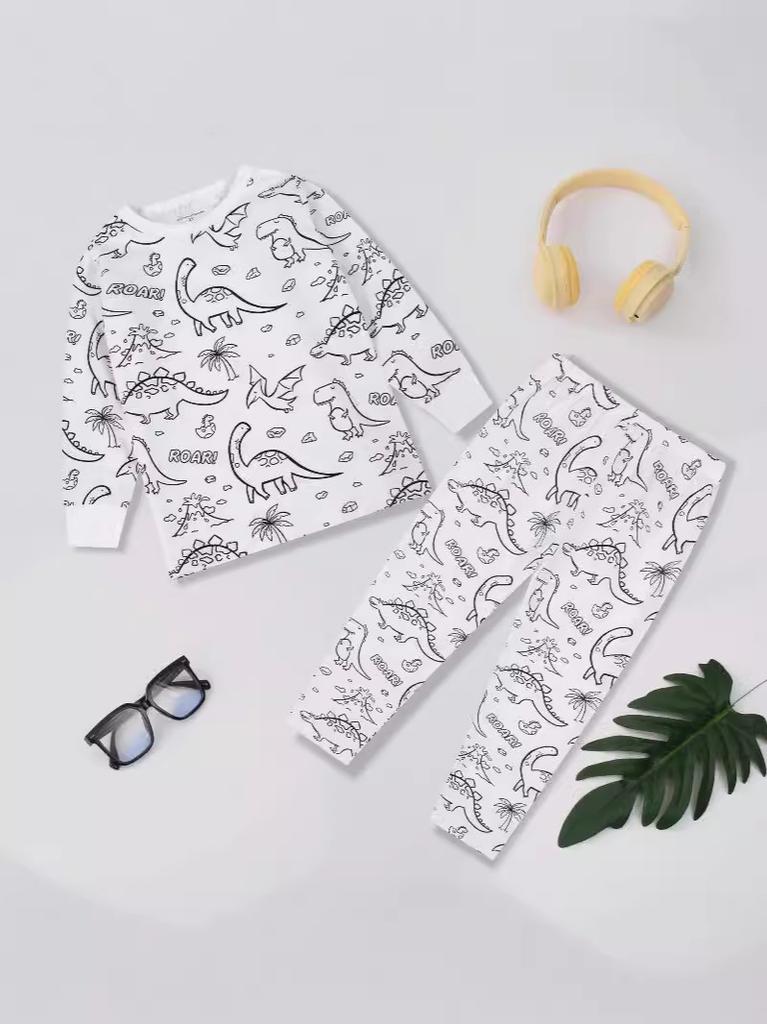 Unisex Children's Pajama Set Christmas DIY Cartoon Graffiti Girl Pjs Winter Cotton Marker Coloring Drawing for Kids