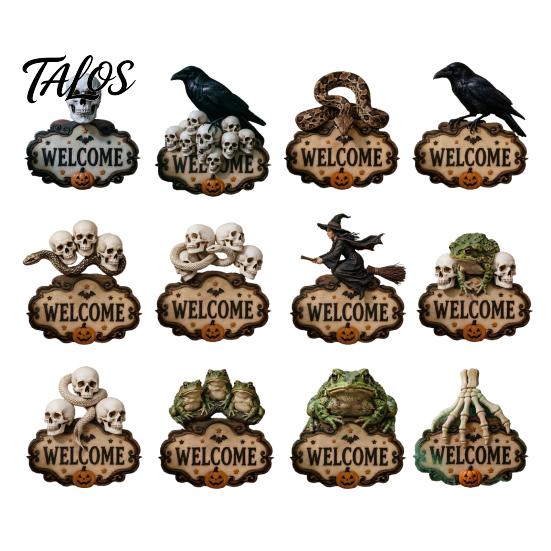 Haunted House Supplies Halloween Wooden Welcome Sign, Spooky Skull Frog Crow Witch Door Hanger, Hanging Plaque 2D Wall Sign for Home Party Decor