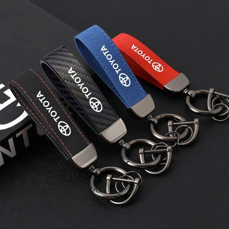GQUL6 For Toyota Tacoma Tundra 4Runner TRD Highlande Rav4 C-HR Carbon Fiber Leather Car Keychain Metal Keyring Key Chain Pendant Gifts