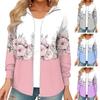 Women Autumn Winter Hooded Coat Flower Print Zipper Closure Long Sleeve Thick Warm Drawstring Color Matching Loose Soft Elastic Cuff Lady Jacket