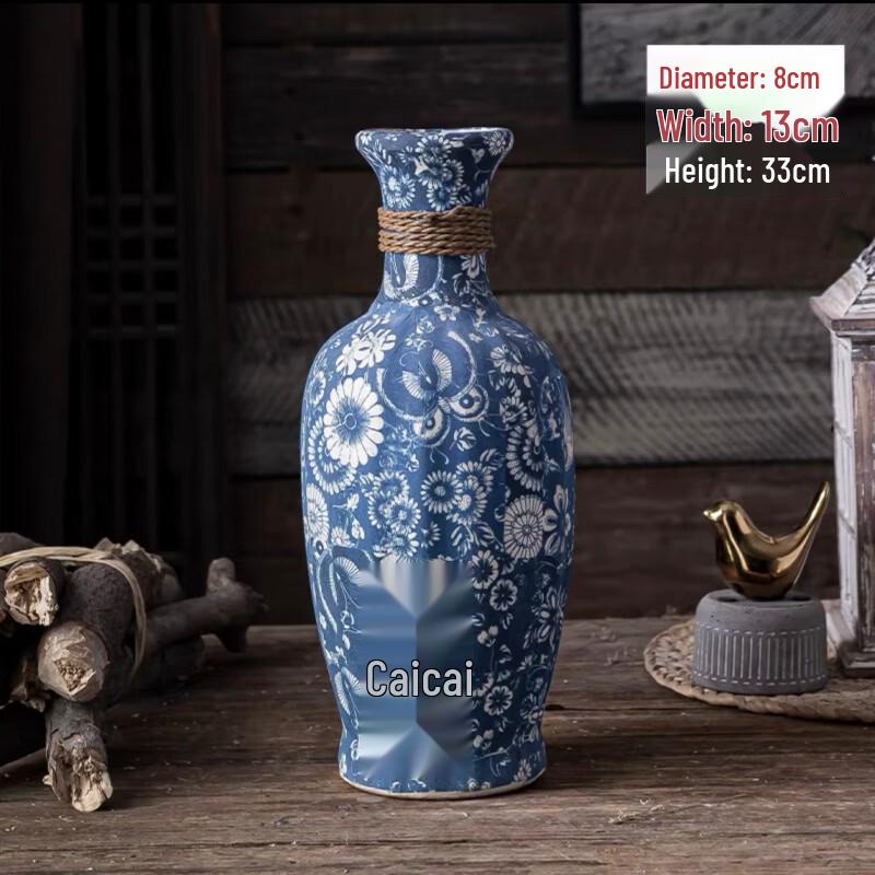 Vintage Blue & White Ceramic Narrow-Neck Vase