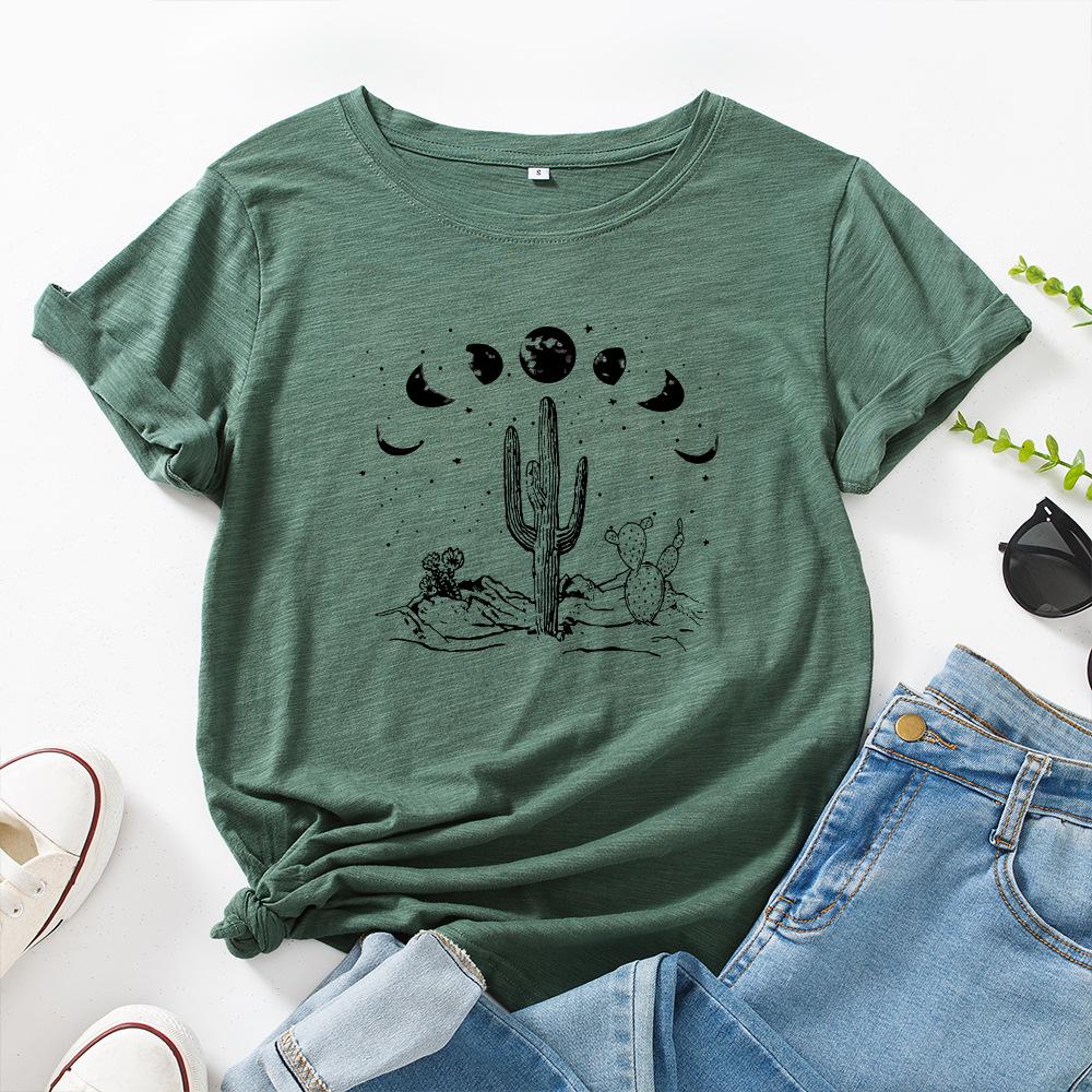 Damen 3D T-Shirt Mondkaktus Rundhals Kurzarm T-Shirt