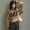 New Arrivals Open Run Women VinTage CoTTon Loose FiT CuTTing Crop Long Sleeve T 