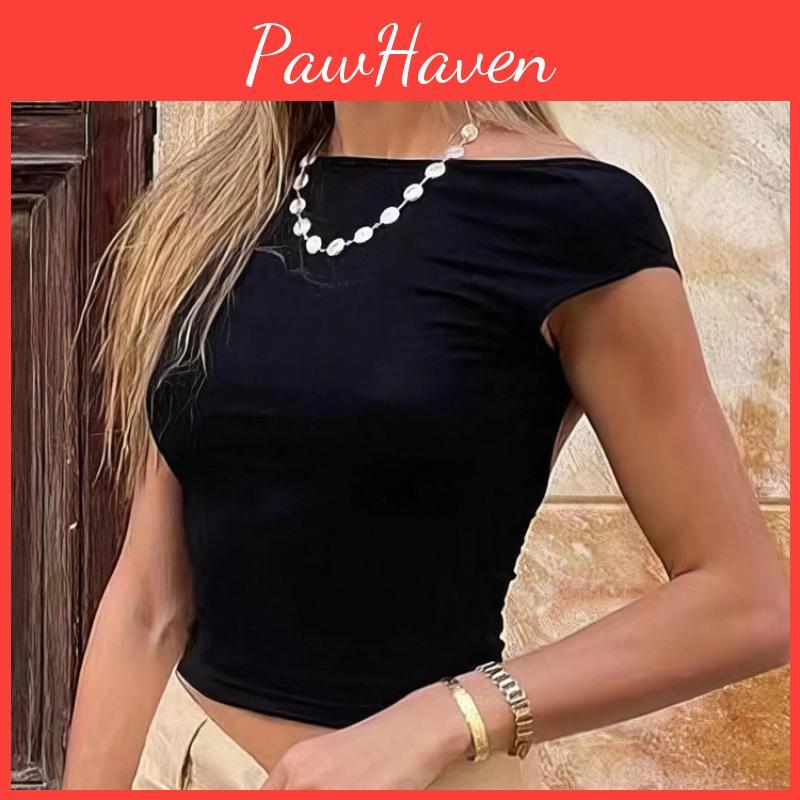 Color Oneck Solid Backless Womens Crop Top Summer Cute Baby Tee Y2k Clothes Bodycon Tunics Fashion Tank
